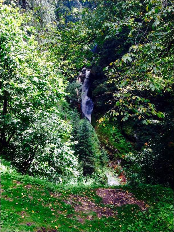 waterfall on hike to hot water spring Kheerganga, Himachal Pradesh