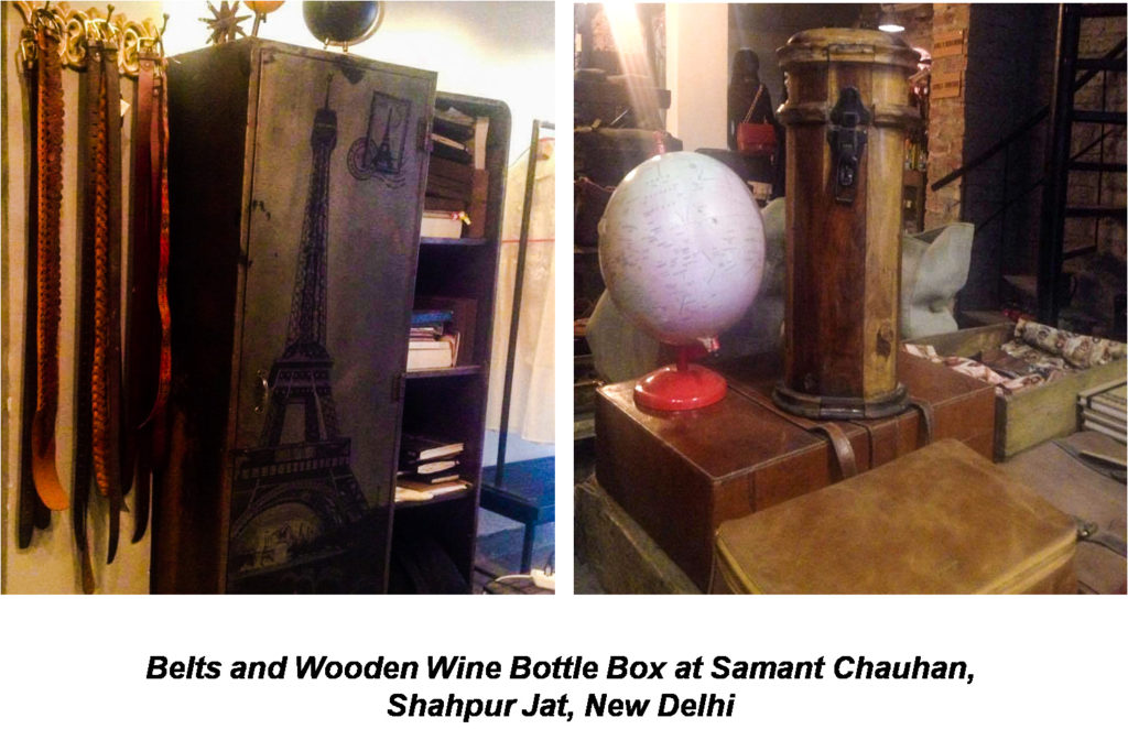 Leather Belts & wooden wine bottle box at Samant Chauhan Shahpur Jat Delhi