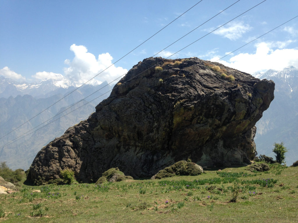 Rock formations in meadows at Auli in Uttarakhand: Auli in Summers