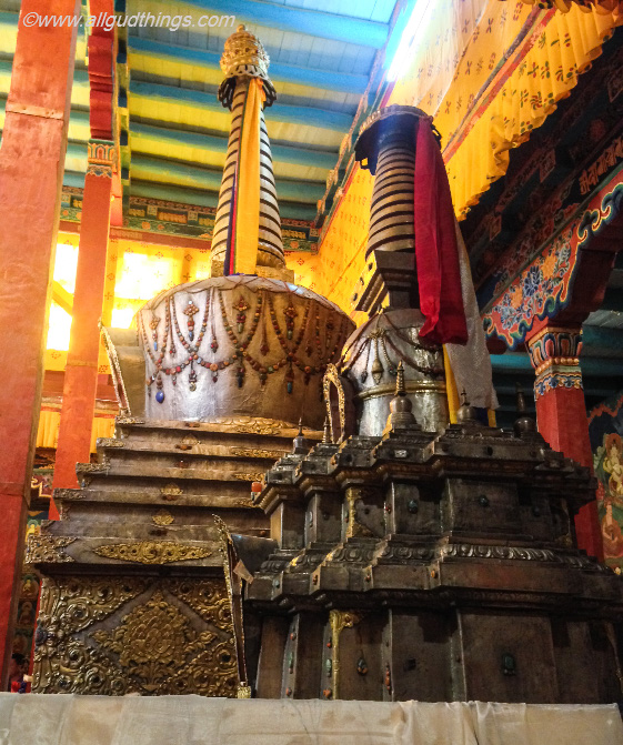 Stupas studded with Precious and semi precious stones in the Hemis Monastery Temple