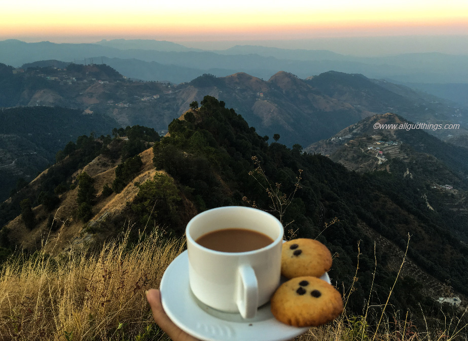 Morning tea with sunrise at ridge: Aamod Resort Shoghi